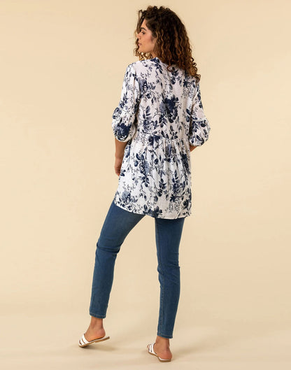 Blue Printed Cotton Tunic Top