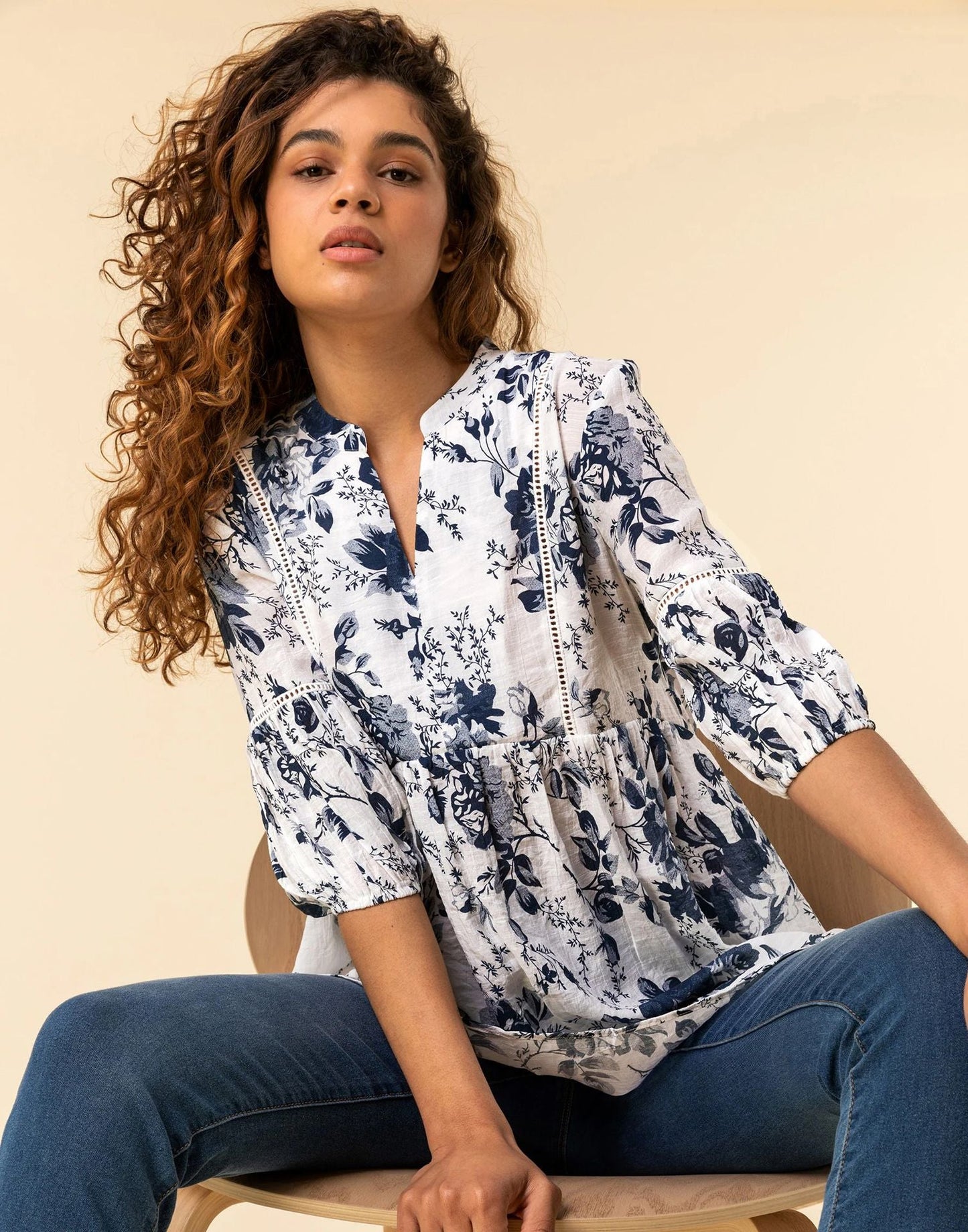 Blue Printed Cotton Tunic Top