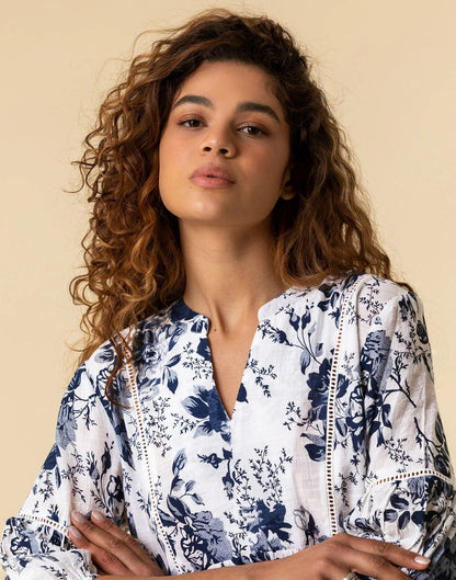 Blue Printed Cotton Tunic Top