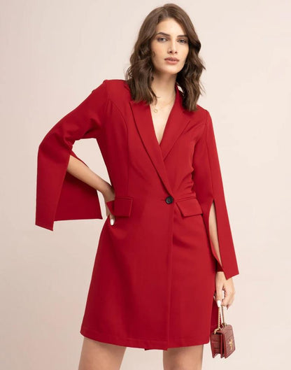 Red Printed Slit Dress