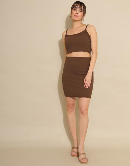 Brown Lycra Plain Co-ord Set