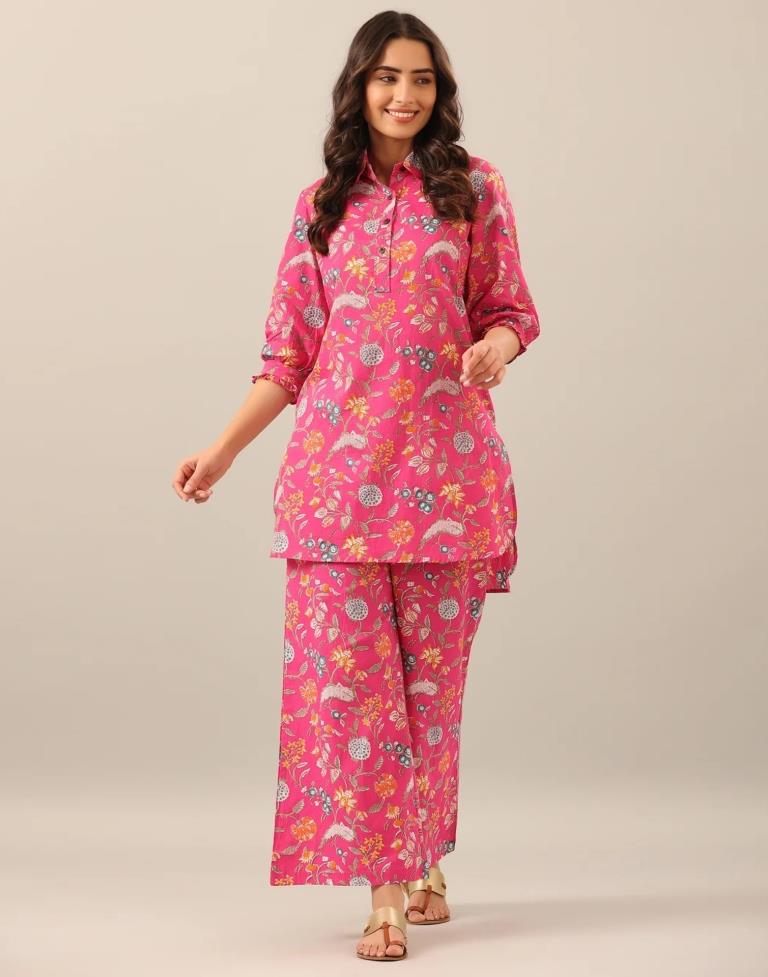 Pink Rayon Floral Printed Co-ords Set