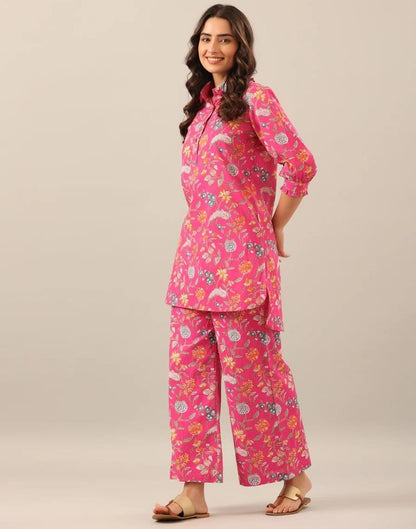 Pink Rayon Floral Printed Co-ords Set