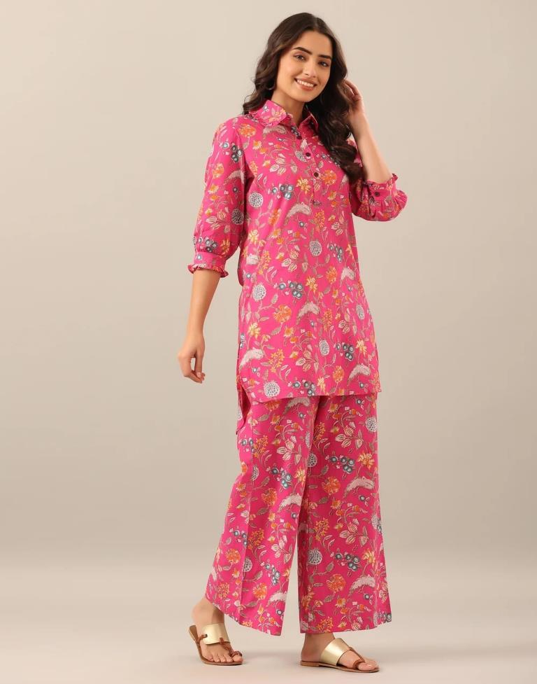 Pink Rayon Floral Printed Co-ords Set