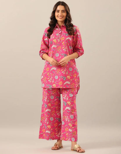 Pink Rayon Floral Printed Co-ords Set