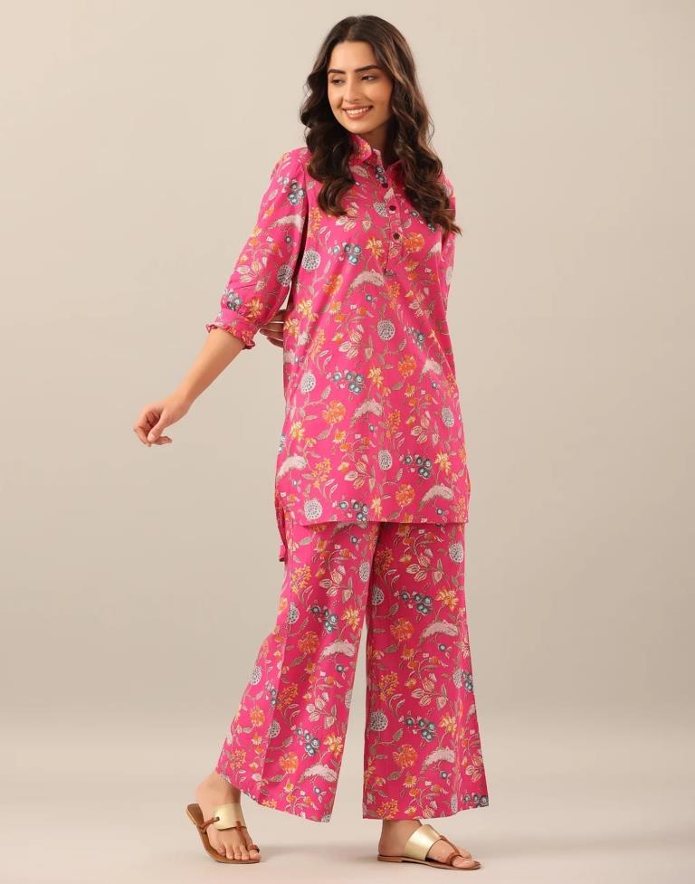 Pink Rayon Floral Printed Co-ords Set