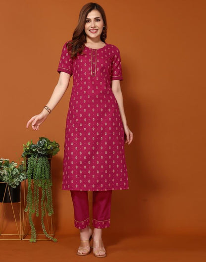 Cherry Pink Cotton Printed Straight Kurta With Pant And Dupatta