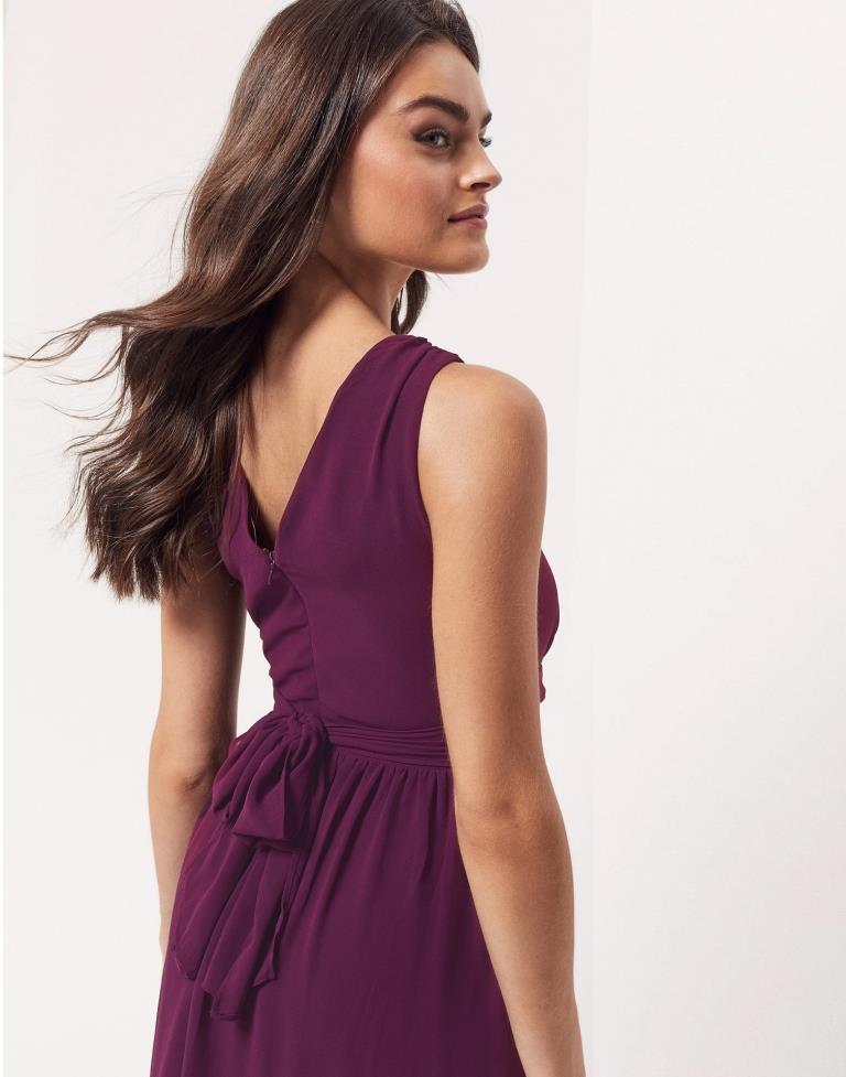 Wine Plain Georgette Flared Dress