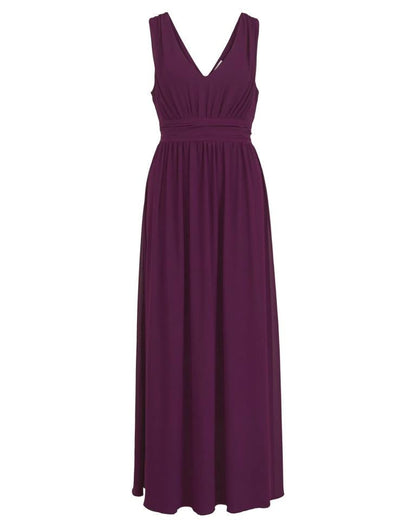 Wine Plain Georgette Flared Dress