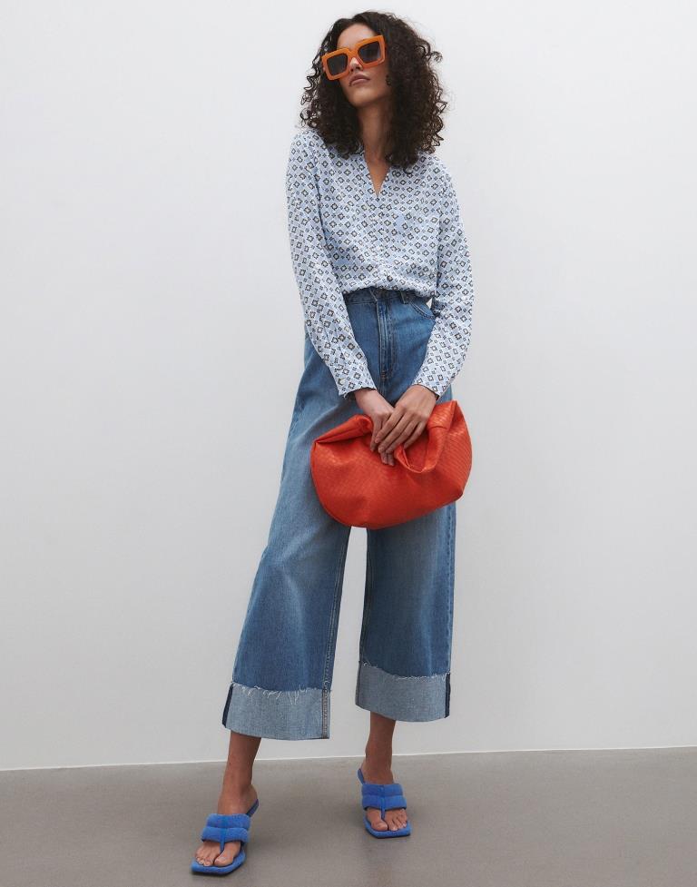 Light Blue Black White ester Printed Shirt