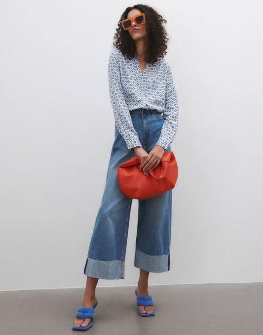 Light Blue Black White ester Printed Shirt