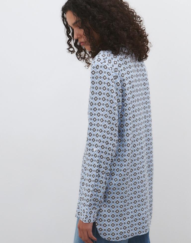 Light Blue Black White ester Printed Shirt