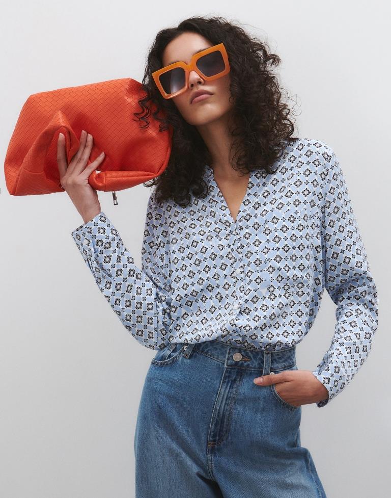 Light Blue Black White ester Printed Shirt