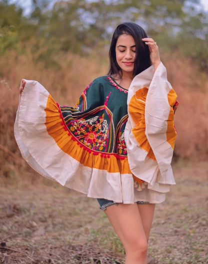 Bottle Green Embroidery Cotton Top