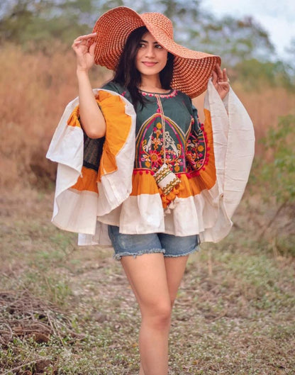Bottle Green Embroidery Cotton Top