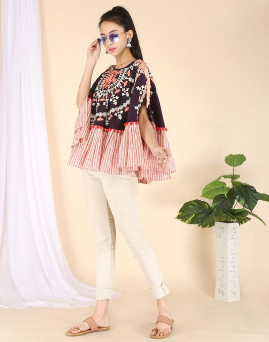 Purple Printed Polyester Poncho