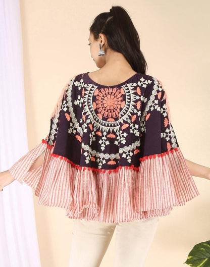 Purple Printed Polyester Poncho