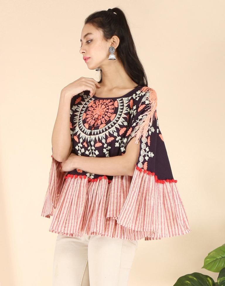 Purple Printed Polyester Poncho