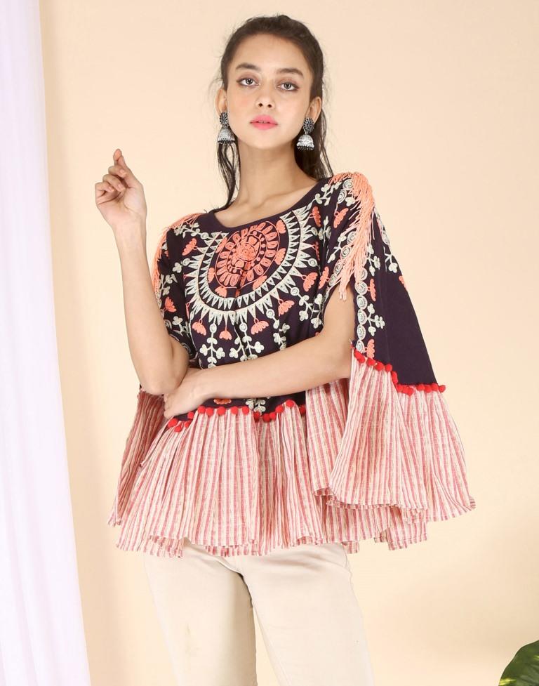 Purple Printed Polyester Poncho