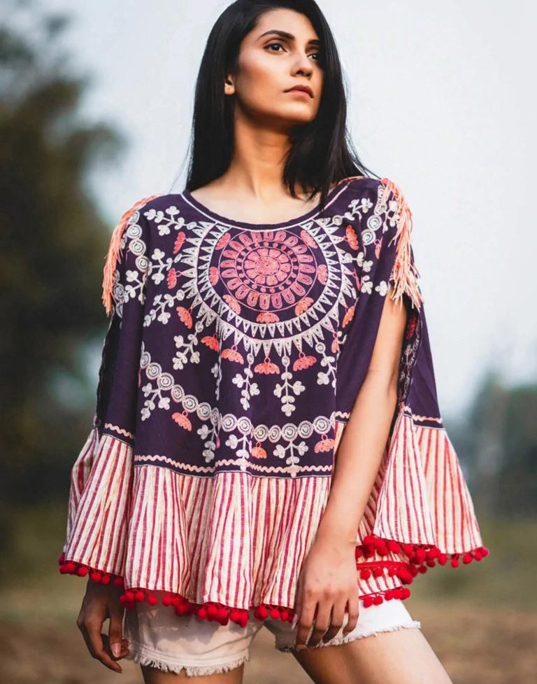 Purple Printed Polyester Poncho