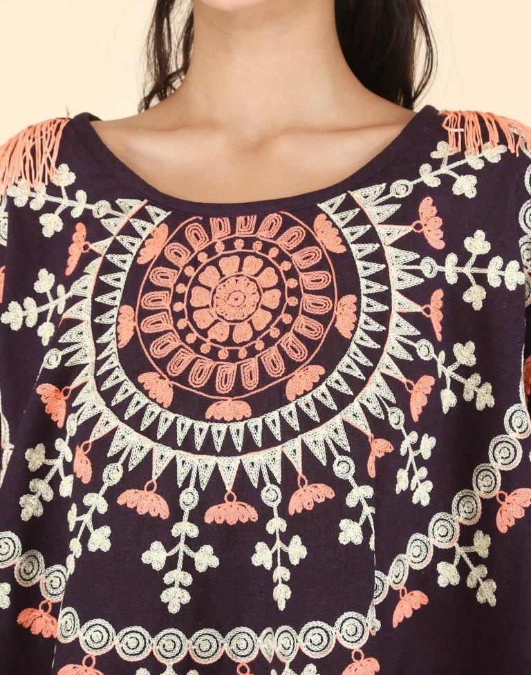 Purple Printed Polyester Poncho