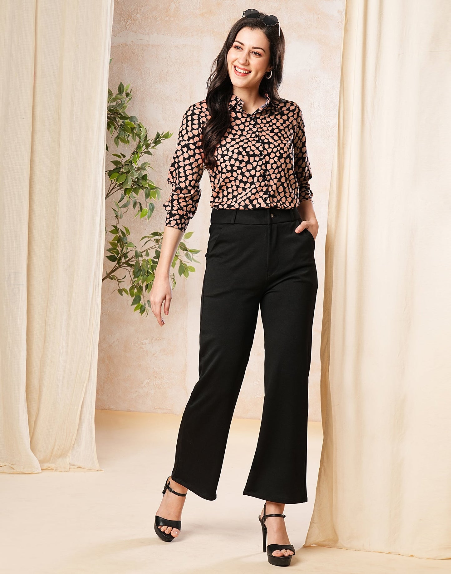 Black Polyester Printed Shirt
