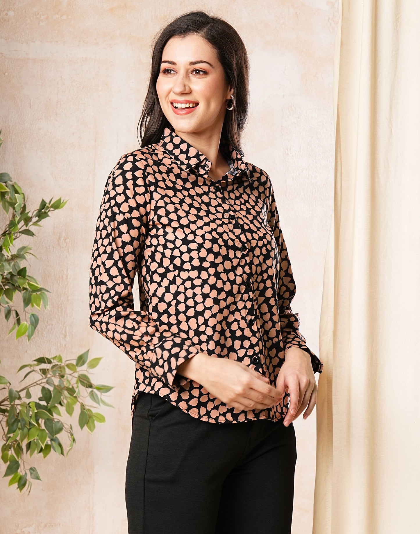 Black Polyester Printed Shirt
