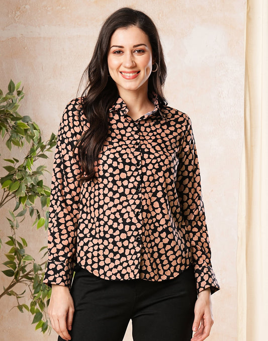 Black Polyester Printed Shirt