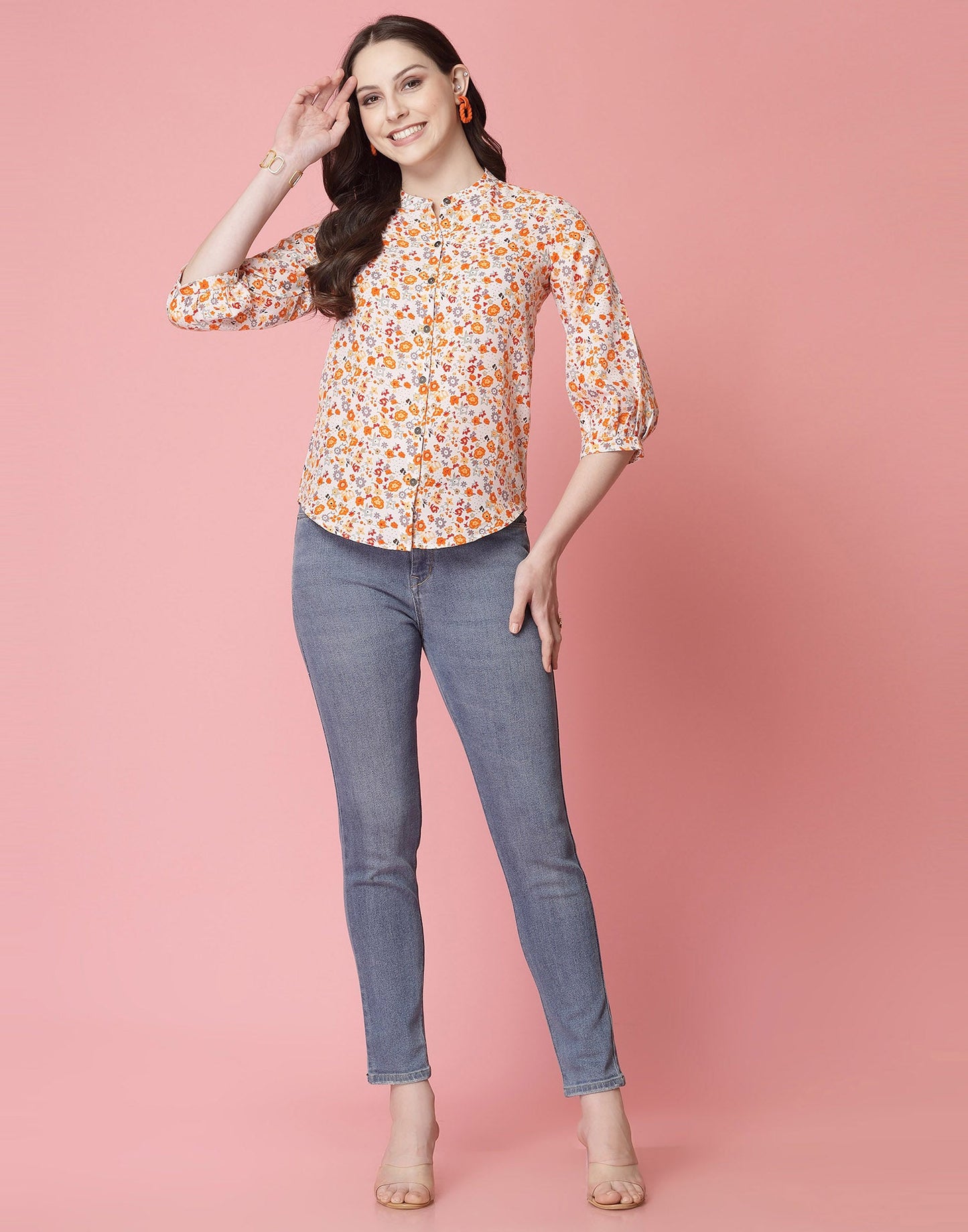 Beige Rayon Printed Shirt