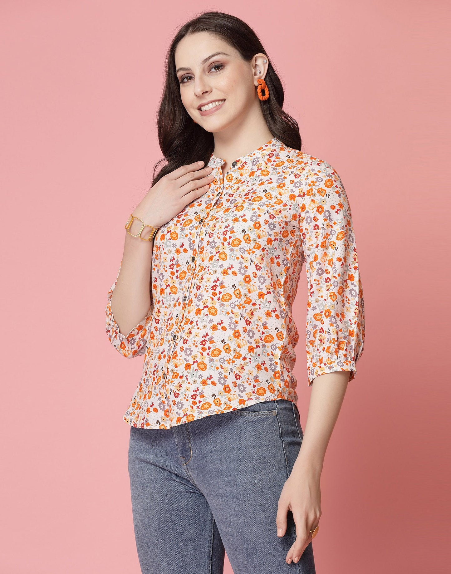Beige Rayon Printed Shirt