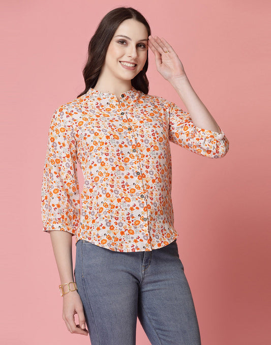 Beige Rayon Printed Shirt