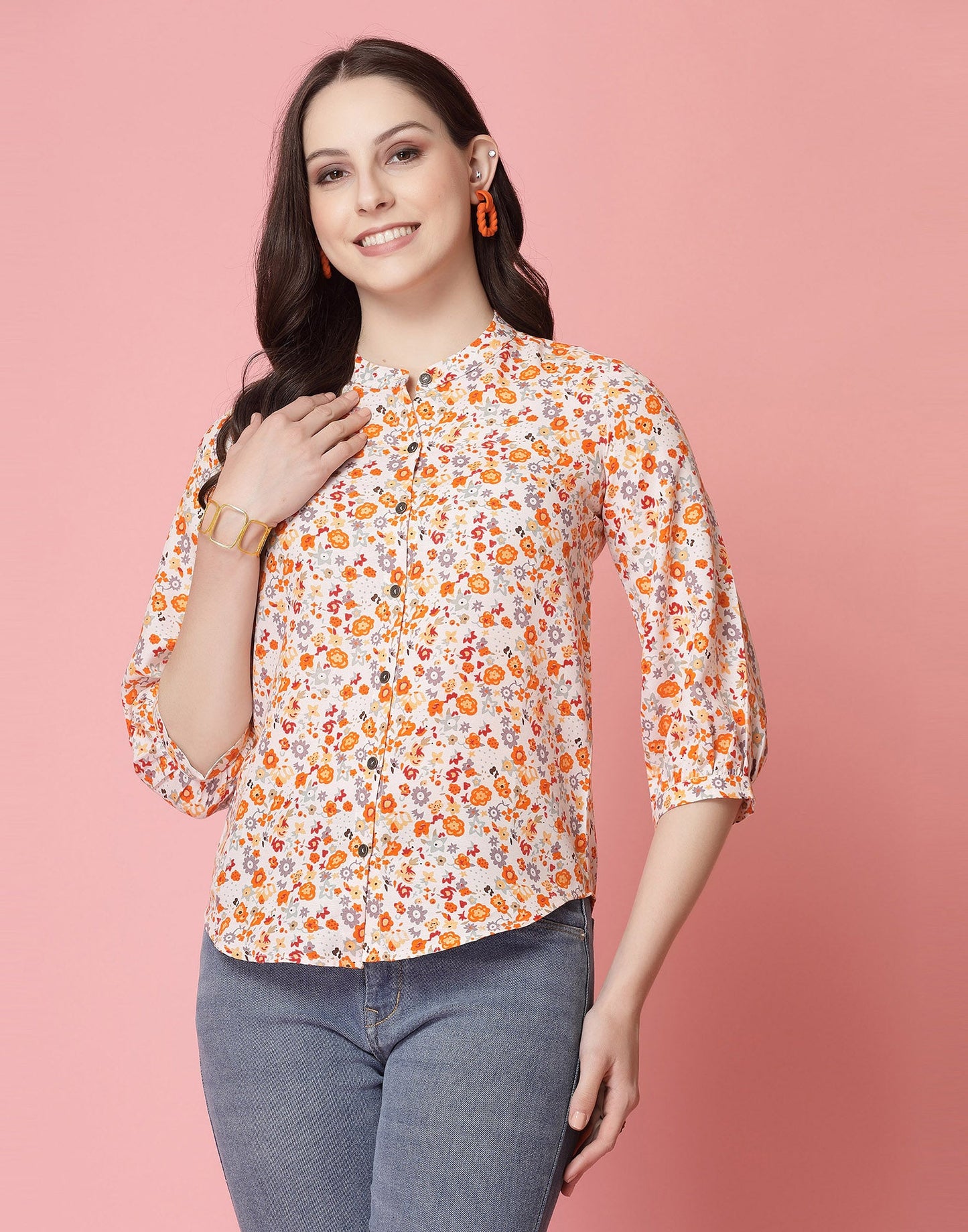 Beige Rayon Printed Shirt
