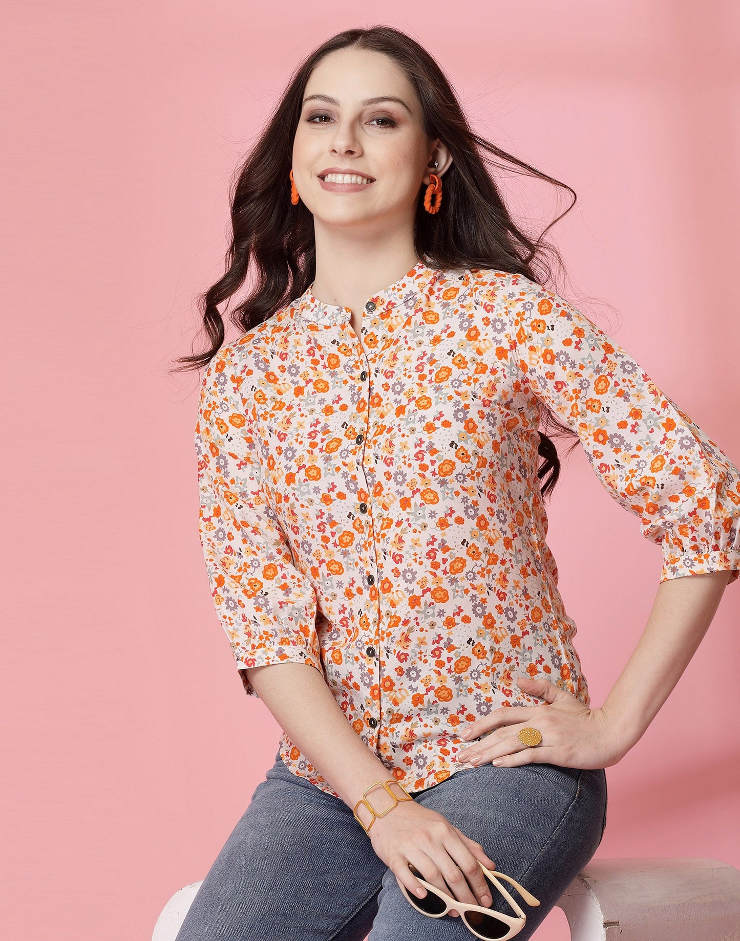 Beige Rayon Printed Shirt