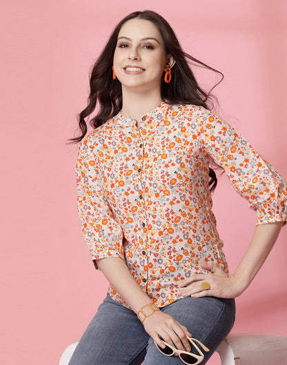 Beige Rayon Printed Shirt