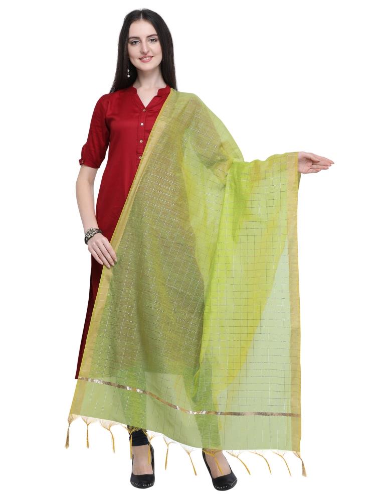 Refreshing Green Coloured Cotton Silk Zari Checks Dupatta | Sudathi