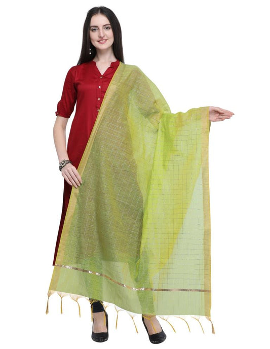 Refreshing Green Coloured Cotton Silk Zari Checks Dupatta | Sudathi