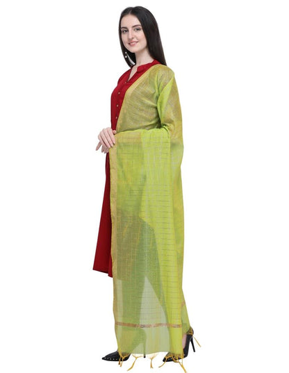 Refreshing Green Coloured Cotton Silk Zari Checks Dupatta | Sudathi