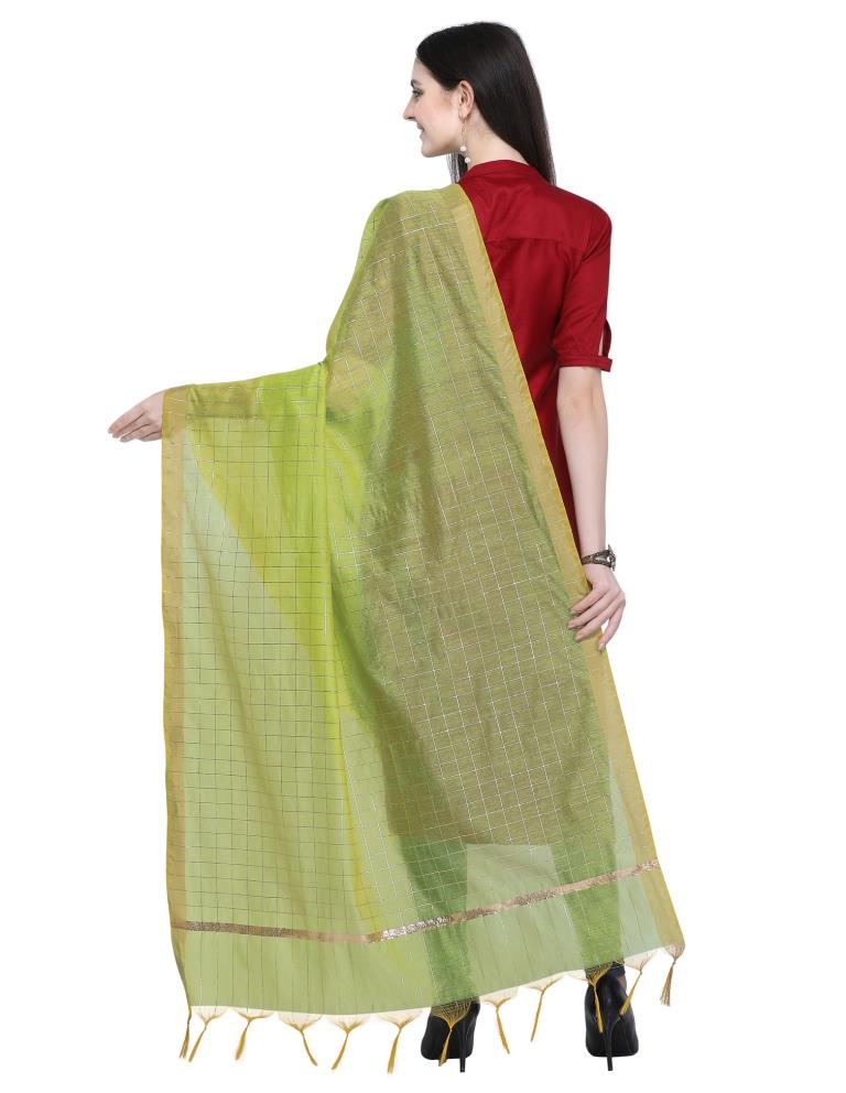 Refreshing Green Coloured Cotton Silk Zari Checks Dupatta | Sudathi