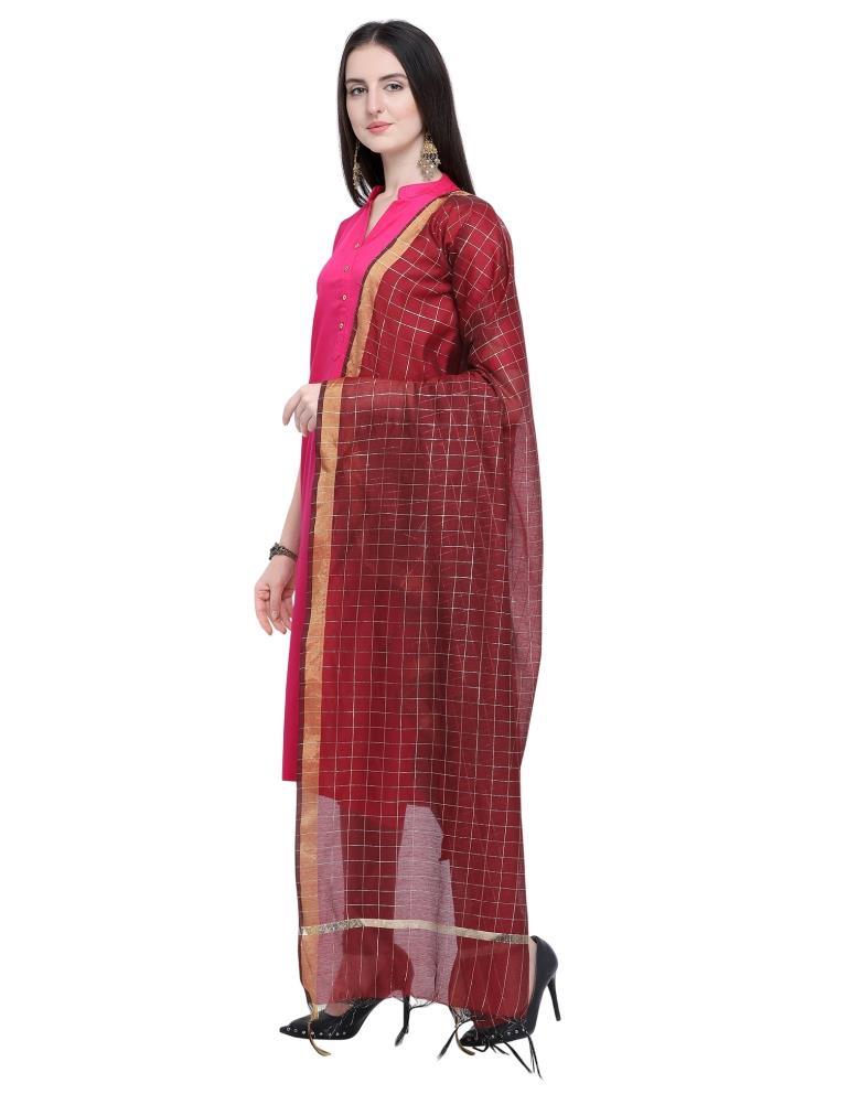 Modish Maroon Coloured Cotton Silk Zari Checks Dupatta | Sudathi