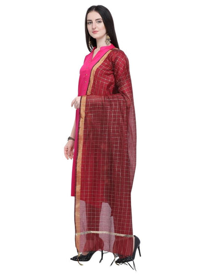 Modish Maroon Coloured Cotton Silk Zari Checks Dupatta | Sudathi