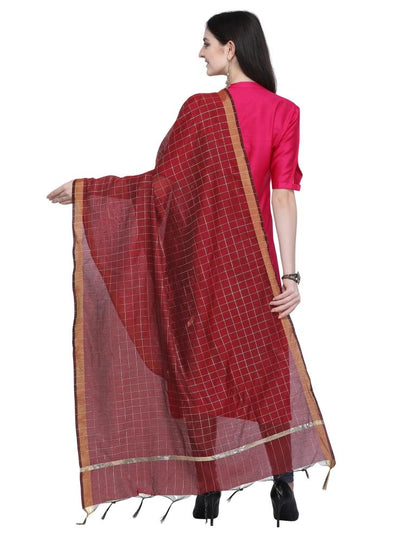 Modish Maroon Coloured Cotton Silk Zari Checks Dupatta | Sudathi