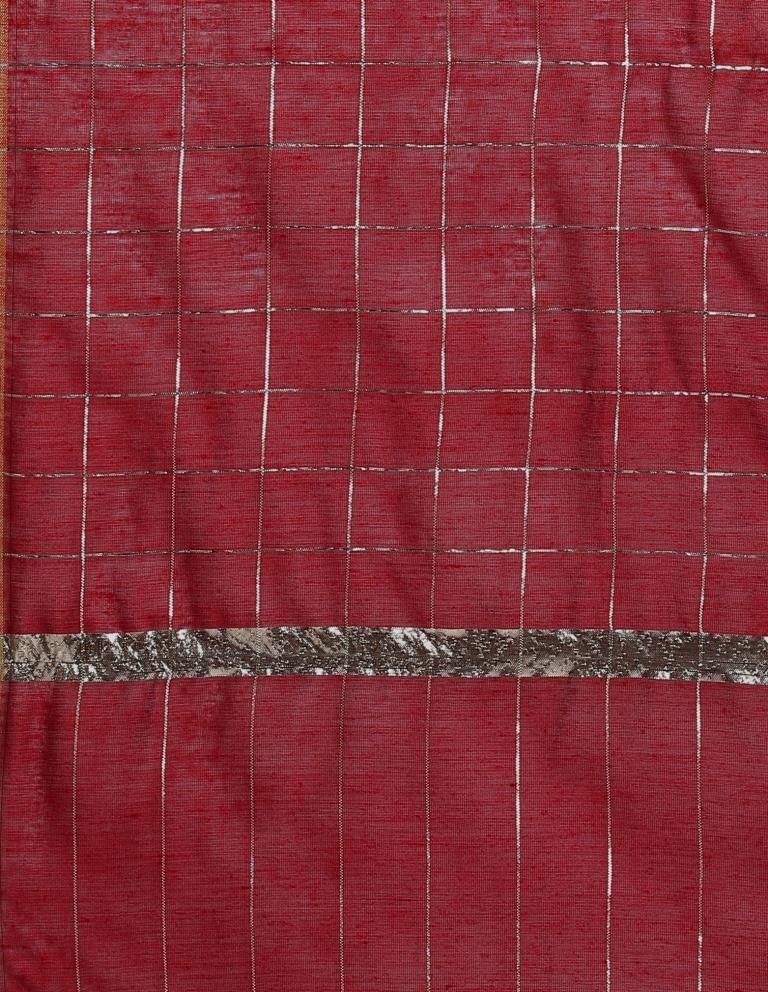 Modish Maroon Coloured Cotton Silk Zari Checks Dupatta | Sudathi