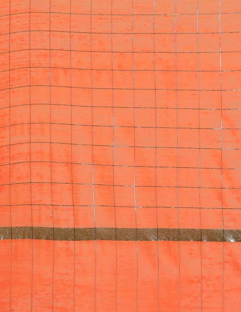 Royal Orange Coloured Cotton Silk Zari Checks Dupatta | Sudathi