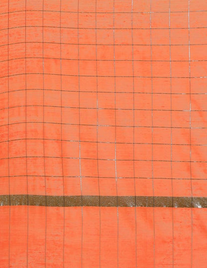 Royal Orange Coloured Cotton Silk Zari Checks Dupatta | Sudathi