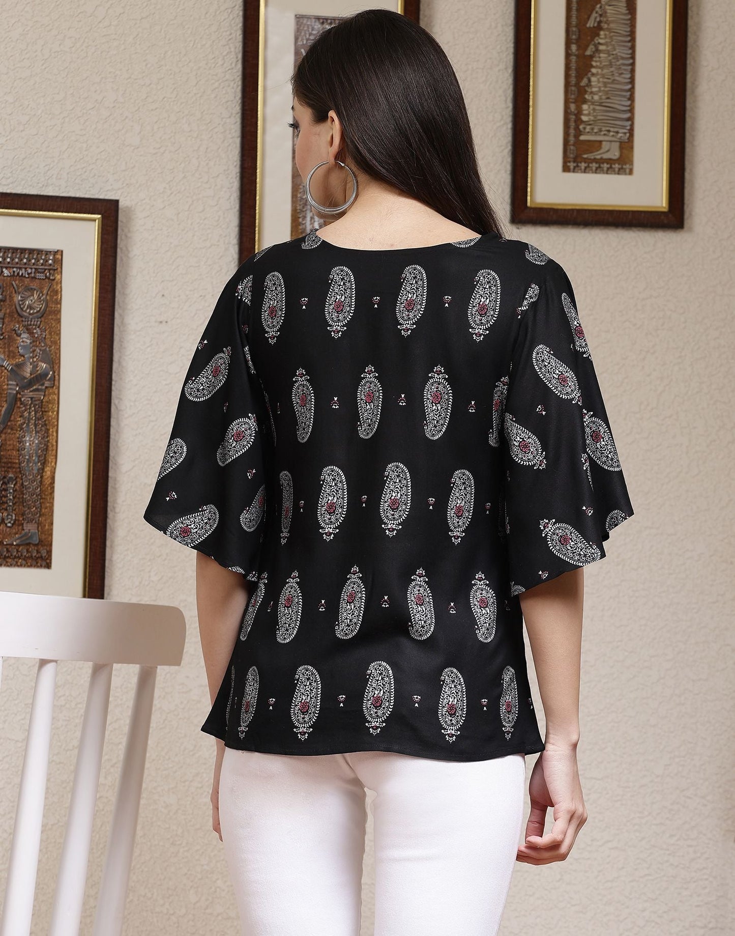 Black Printed Rayon Top