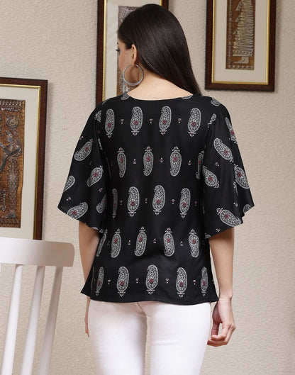 Black Printed Rayon Top