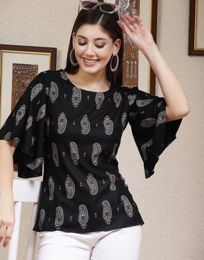 Black Printed Rayon Top