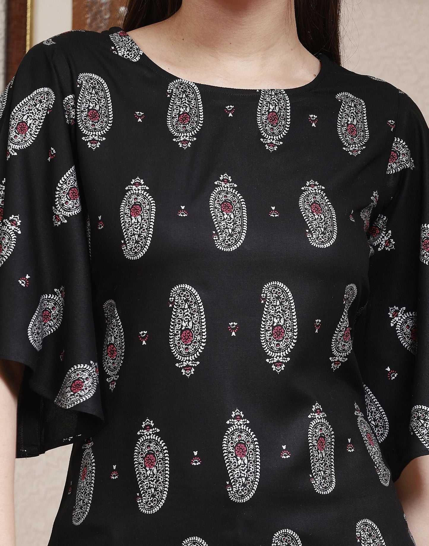 Black Printed Rayon Top