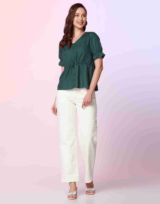 Green Cotton Plain Top