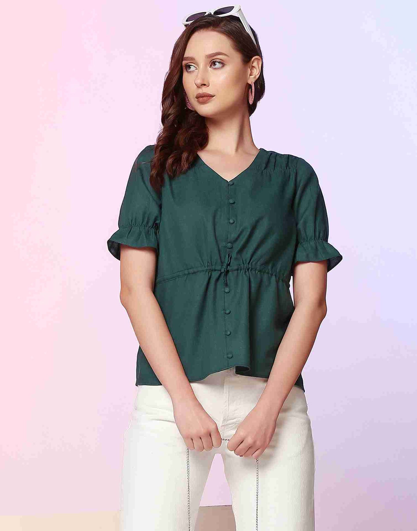 Green Cotton Plain Top